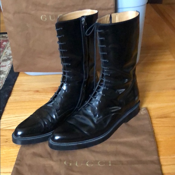 gucci leather combat boots